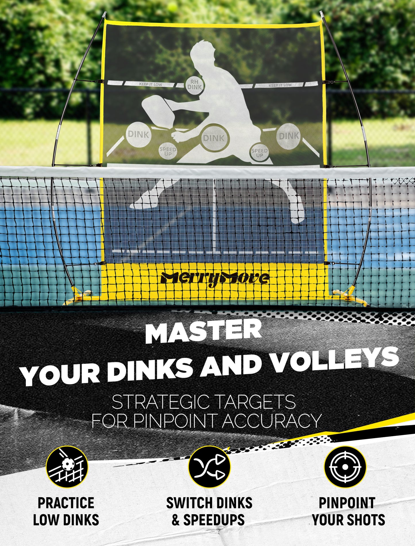 Pickleball Practice Rebounder Net: Portable 2in1 Trainer for Indoor Outdoor Dink Volley