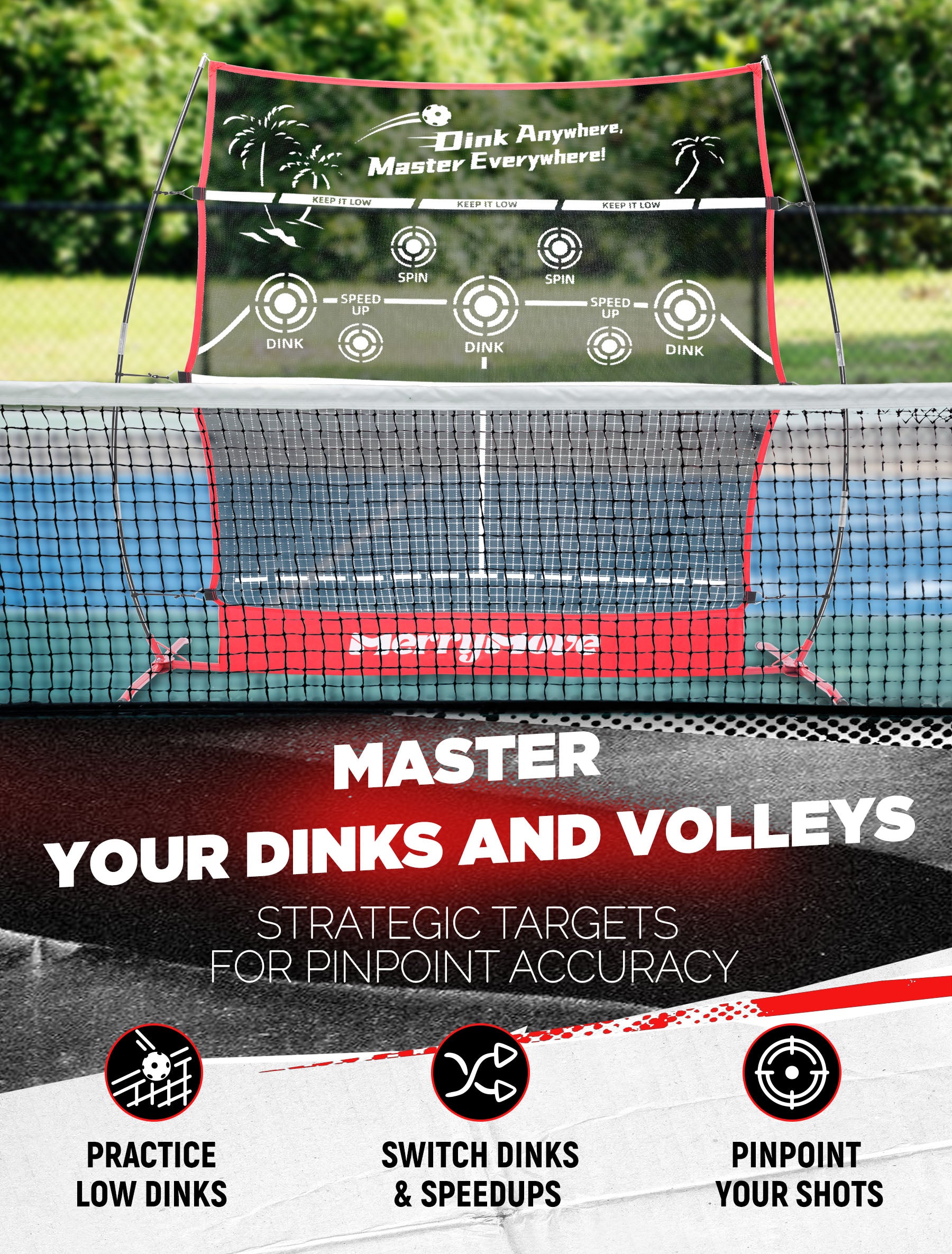 Pickleball Practice Rebounder for Training: Red Pickle Ball Net Training Equipment for Solo Practice - 6FT Mini Pickleball Net for Outdoor Driveway Backyard and Indoor Garage