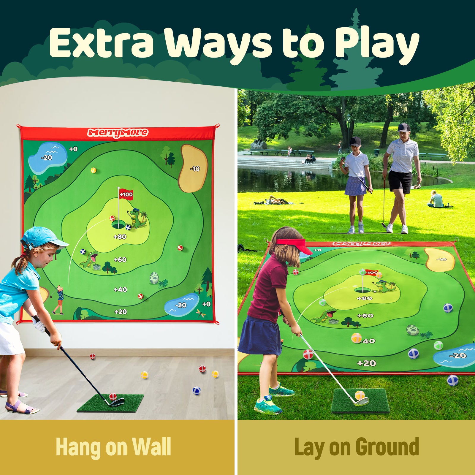 Golf Chipping Game Set : Portable 6-Angle Adjustable Practice Mat Set with 20 Sticky Balls for Indoor Outdoor Training & Family Fun (Golf Club Not Included)