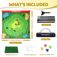 Golf Chipping Game Set : Portable 6-Angle Adjustable Practice Mat Set with 20 Sticky Balls for Indoor Outdoor Training & Family Fun (Golf Club Not Included)