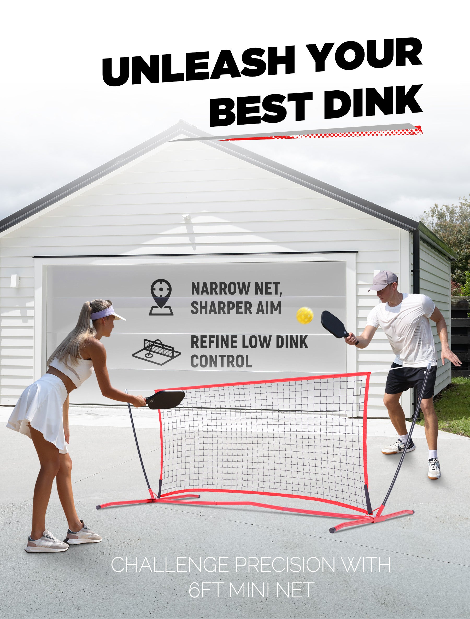 Pickleball Practice Rebounder for Training: Red Pickle Ball Net Training Equipment for Solo Practice - 6FT Mini Pickleball Net for Outdoor Driveway Backyard and Indoor Garage