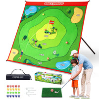 Golf Chipping Game Set : Portable 6-Angle Adjustable Practice Mat Set with 20 Sticky Balls for Indoor Outdoor Training & Family Fun (Golf Club Not Included)