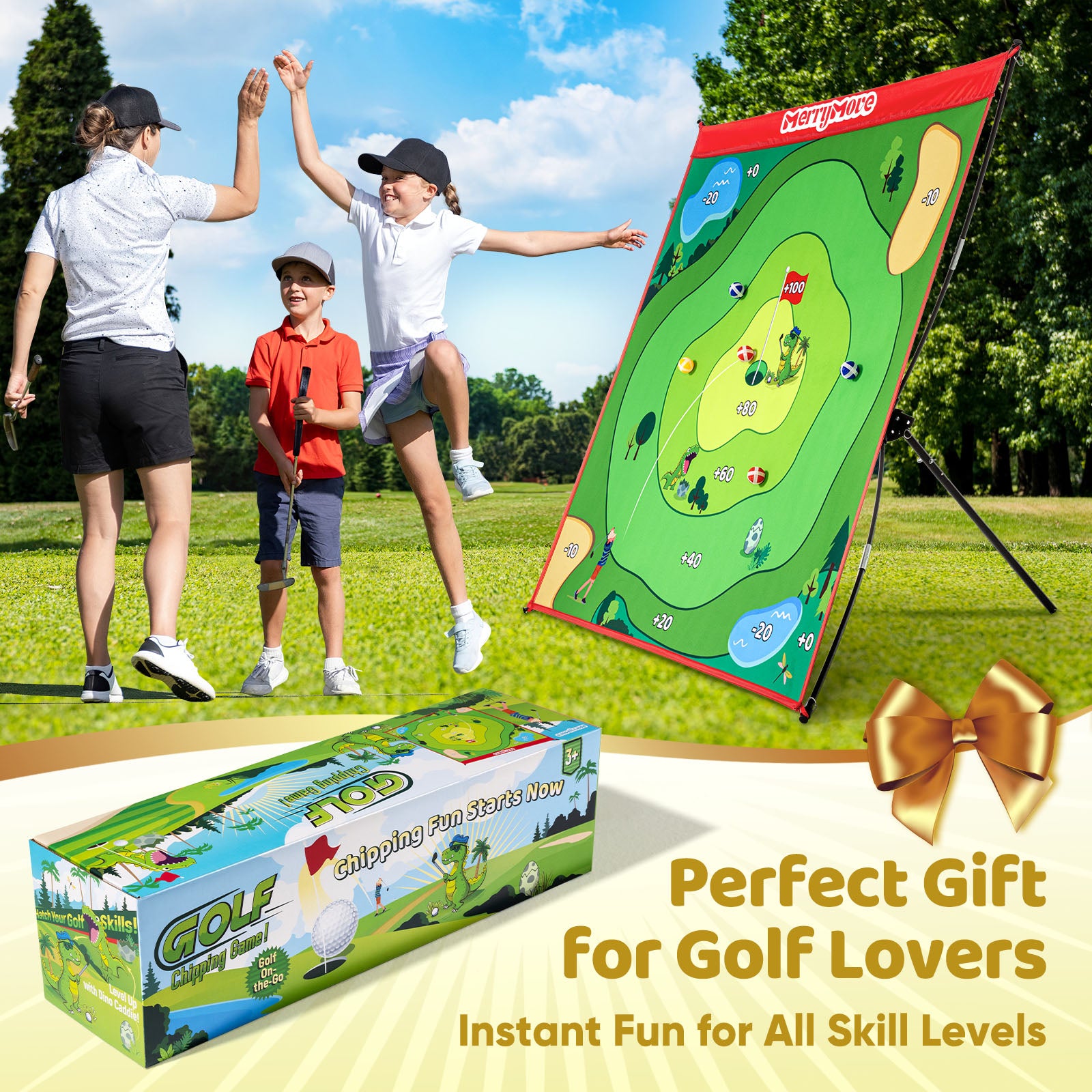 Golf Chipping Game Set : Portable 6-Angle Adjustable Practice Mat Set with 20 Sticky Balls for Indoor Outdoor Training & Family Fun (Golf Club Not Included)